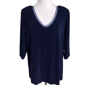 Vikki Vi Deep Blue V-Neck Blouse